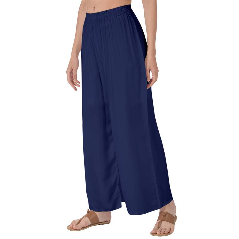 Krisha Export Regular Fit Women Navy Blue Rayon Palazzo