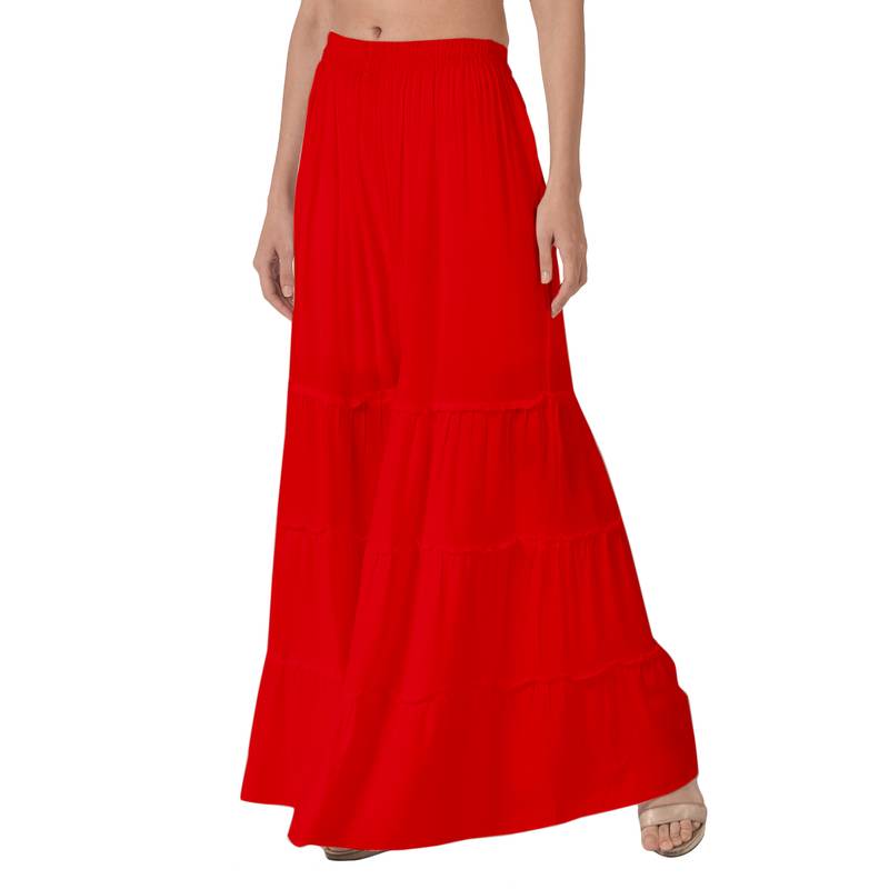 Krisha Export Regular Fit Women Red Rayon Sarara