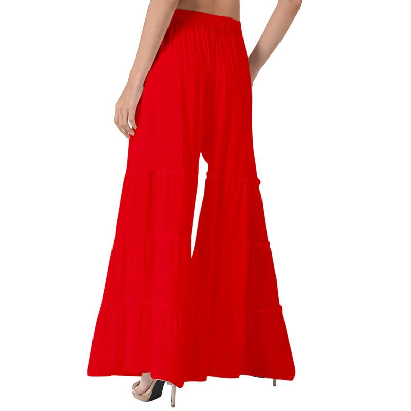 Krisha Export Regular Fit Women Red Rayon Sarara