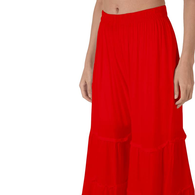 Krisha Export Regular Fit Women Red Rayon Sarara
