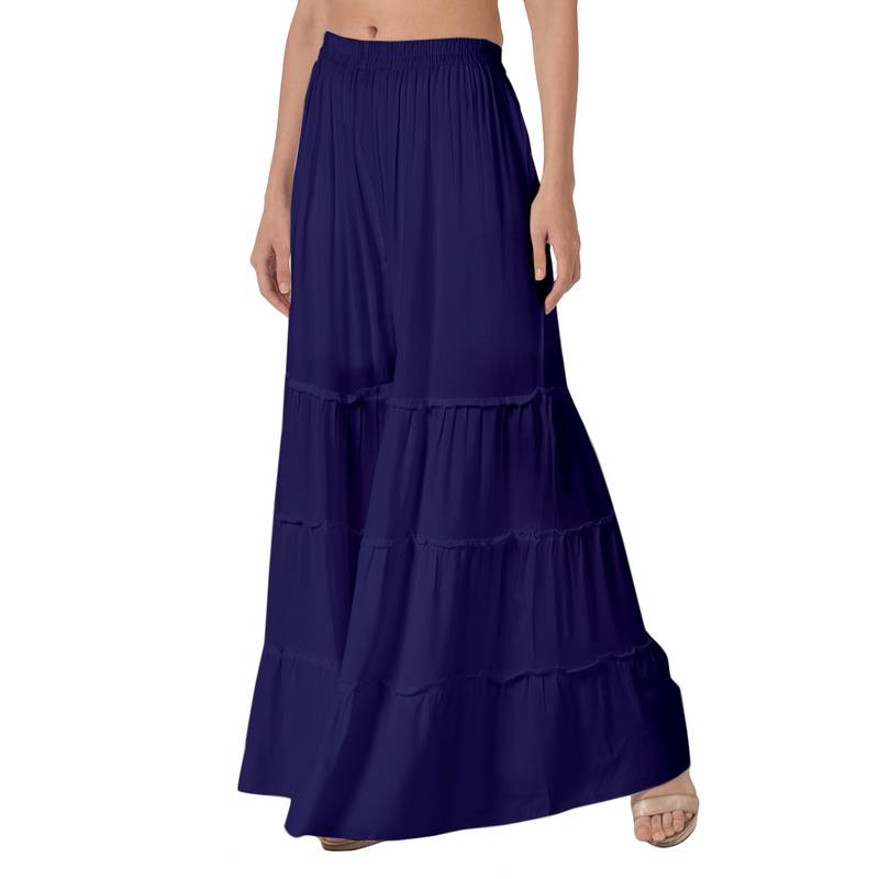 Krisha Export Regular Fit Women Navy Blue Rayon Sarara