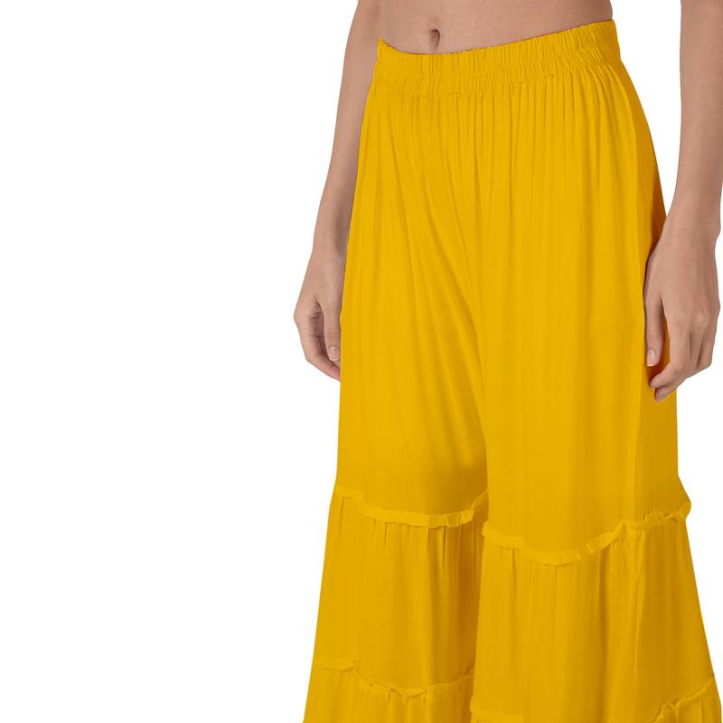 Krisha Export Regular Fit Women MustardRayon Sarara