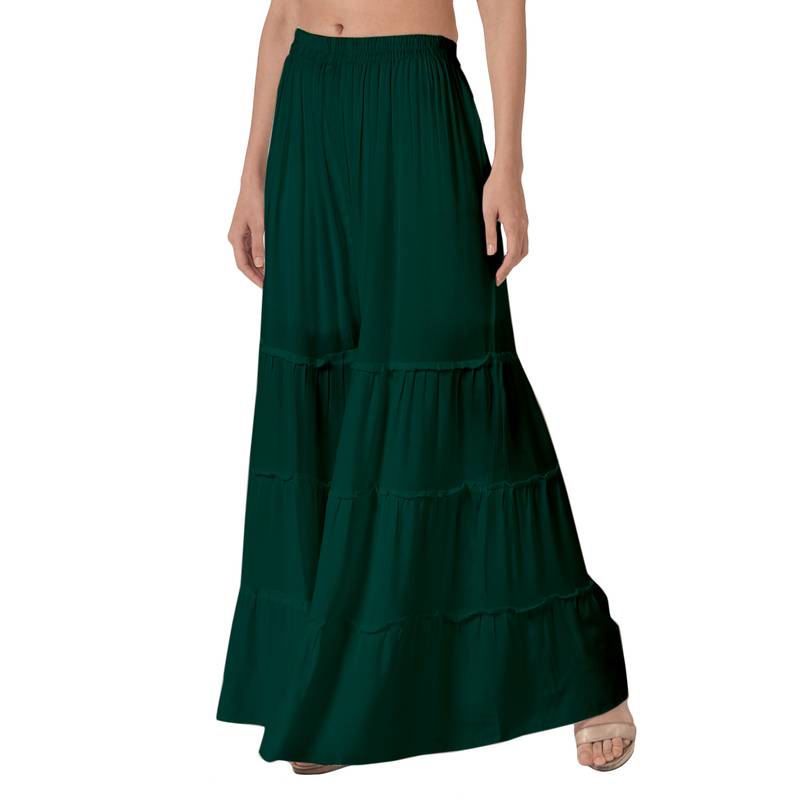 Krisha Export Regular Fit Women Dark Green Rayon Sarara