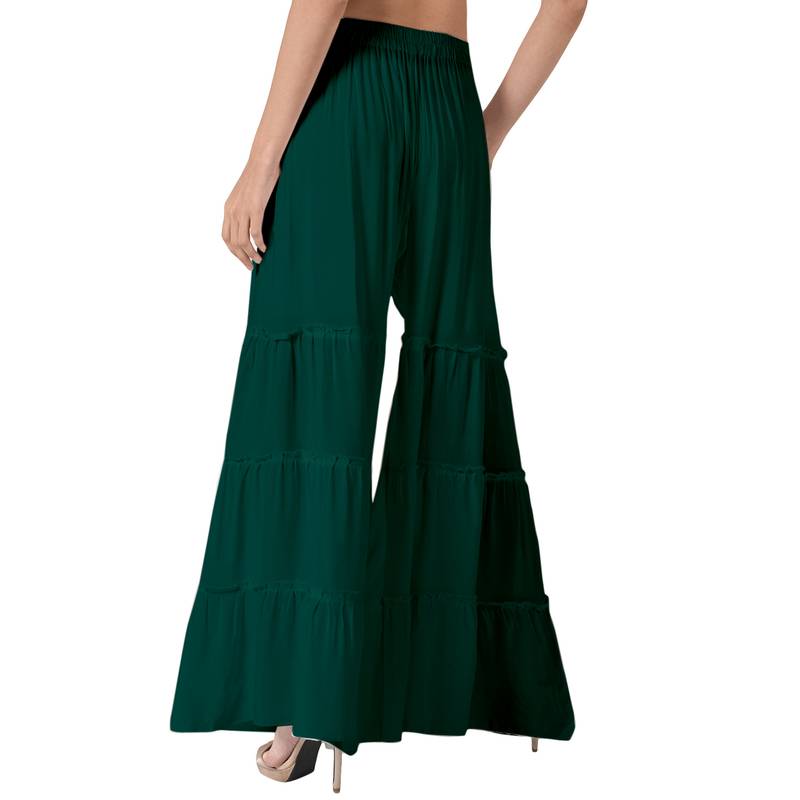 Krisha Export Regular Fit Women Dark Green Rayon Sarara