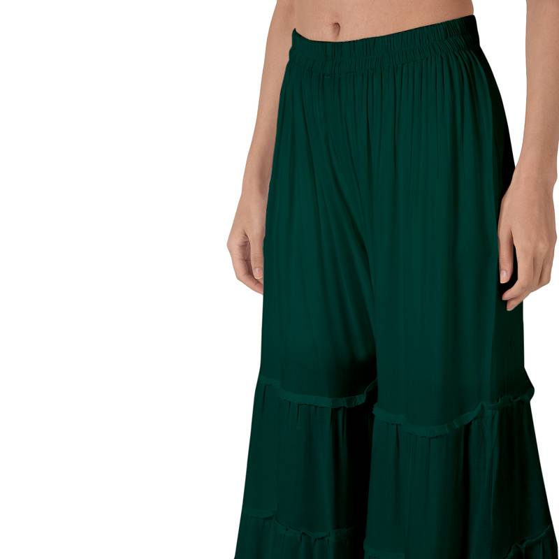 Krisha Export Regular Fit Women Dark Green Rayon Sarara