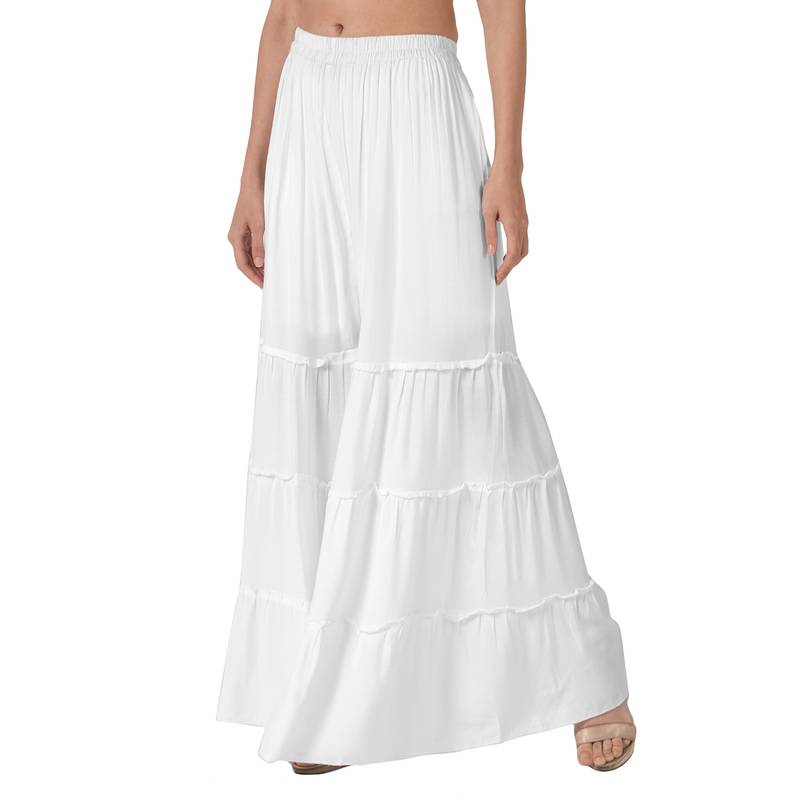 Krisha Export Regular Fit Women White Rayon Sarara