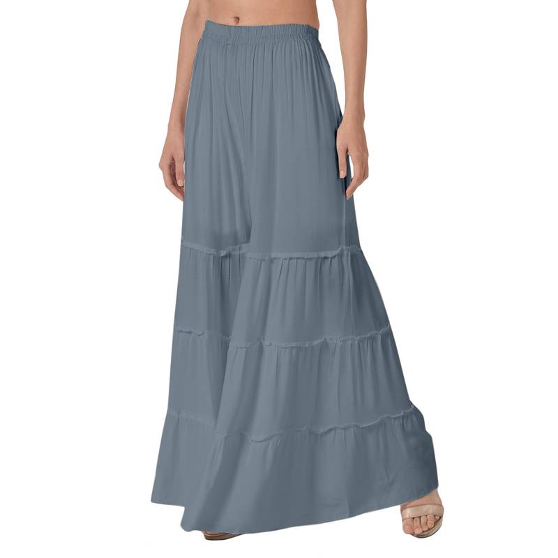 Krisha Export Regular Fit Women Grey Rayon Sarara