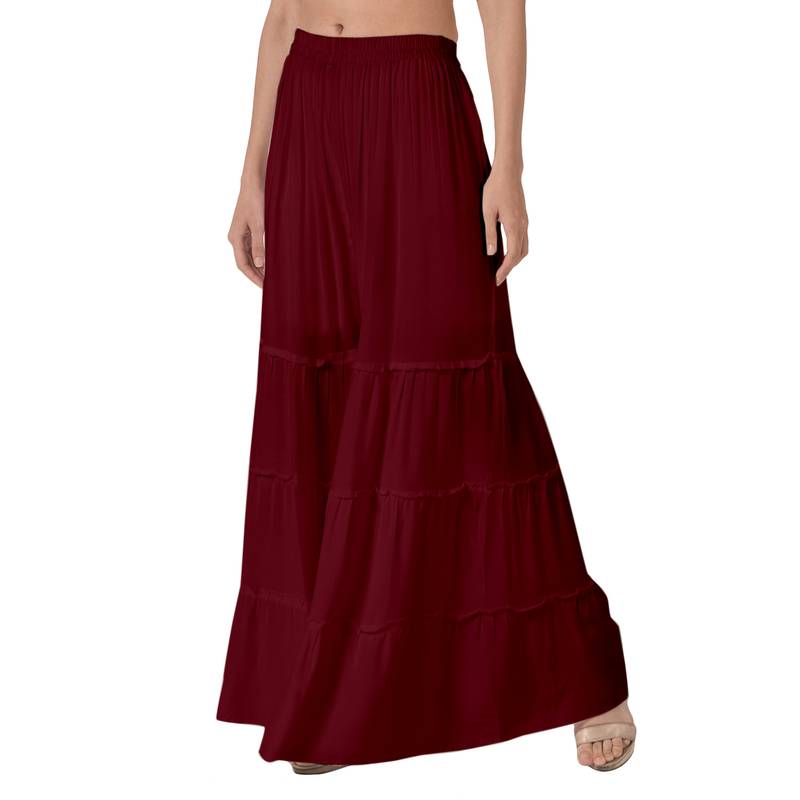 Krisha Export Regular Fit Women Maroon Rayon Sarara