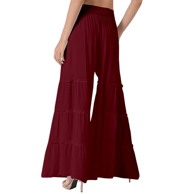Krisha Export Regular Fit Women Maroon Rayon Sarara