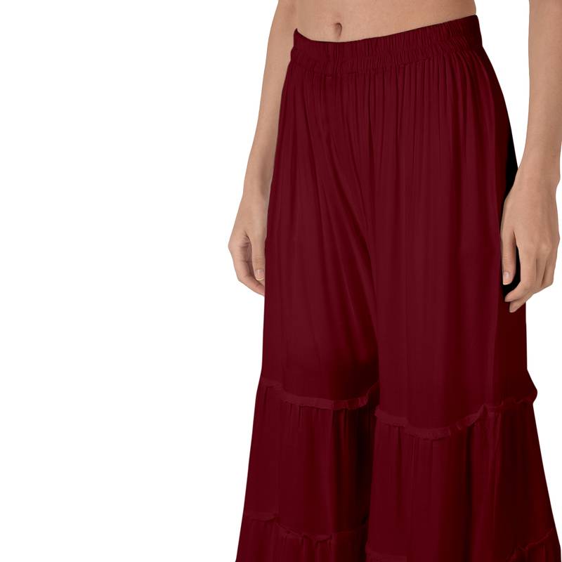 Krisha Export Regular Fit Women Maroon Rayon Sarara