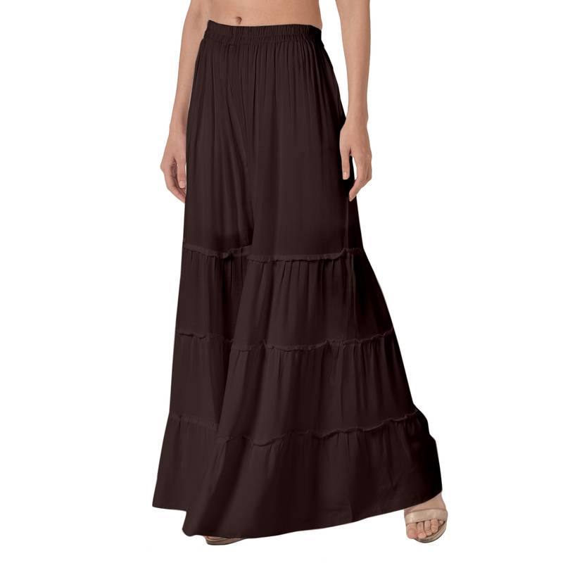 Krisha Export Regular Fit Women Coffee Rayon Sarara