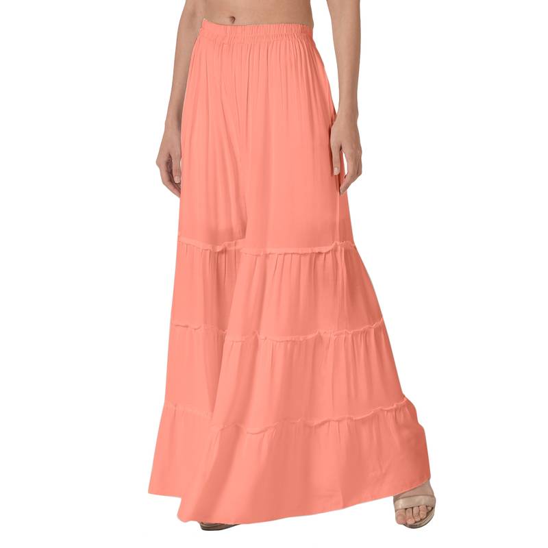 Krisha Export Regular Fit Women Peach Rayon Sarara