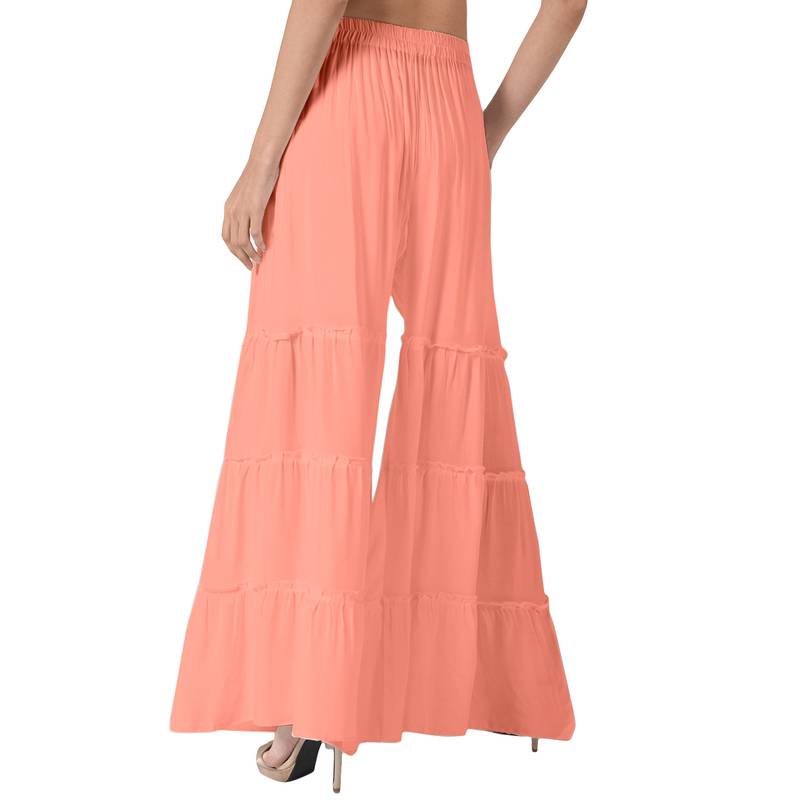 Krisha Export Regular Fit Women Peach Rayon Sarara