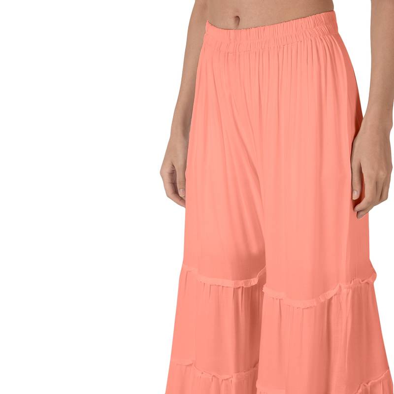 Krisha Export Regular Fit Women Peach Rayon Sarara