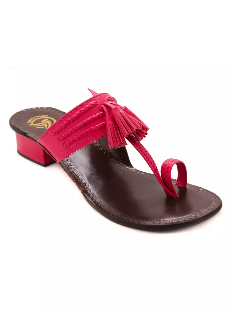 Pink Semi Heels Sandal With Tassel By Trends & Trades