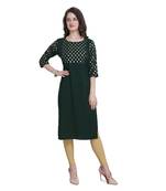 Women Printed Green Colour Straight Kurta
