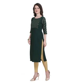 Women Printed Green Colour Straight Kurta 3