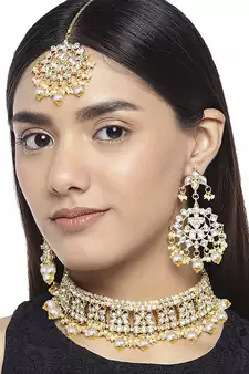 Traditional Kundan Choker Necklace Set with Earrings & Maang Tikka For Women 