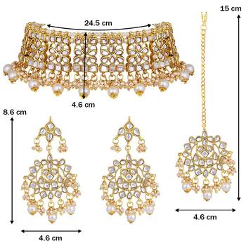 Traditional Kundan Choker Necklace Set with Earrings & Maang Tikka For Women  4