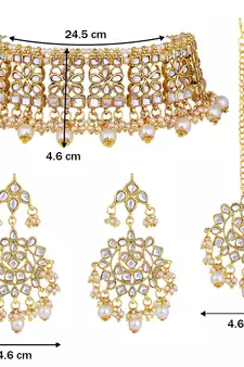 Traditional Kundan Choker Necklace Set with Earrings & Maang Tikka For Women 