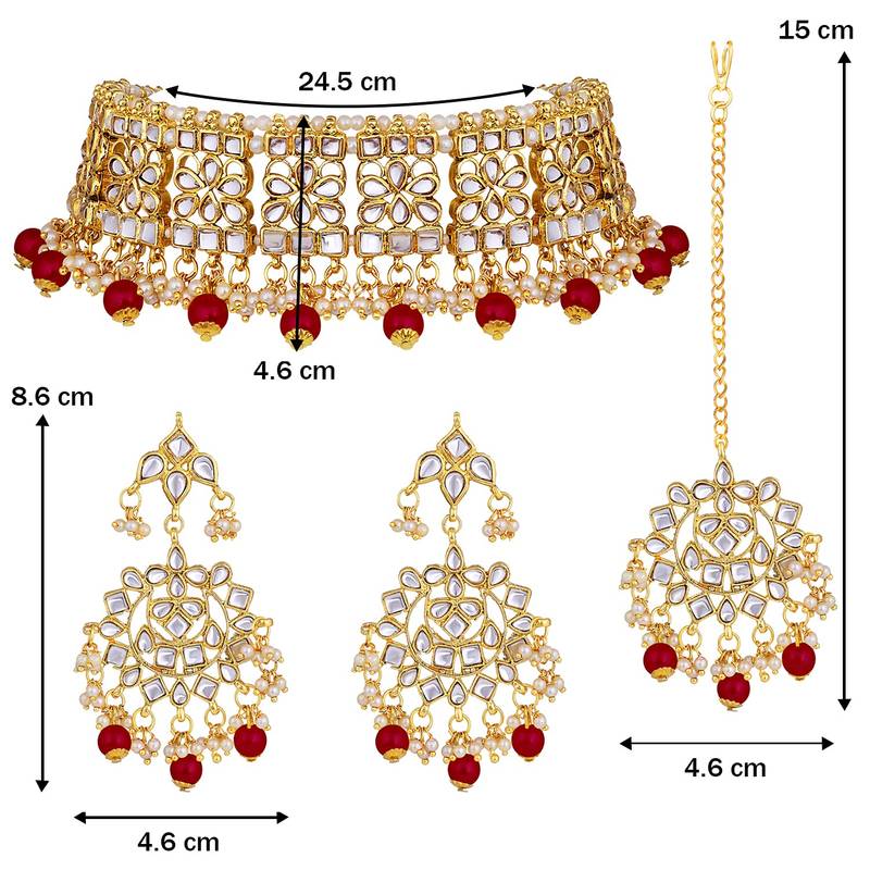 Traditional Kundan Choker Necklace Set with Earrings & Maang Tikka For Women 