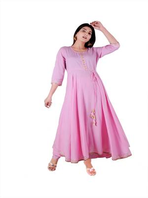 Pink plain rayon party-wear-kurtis 1