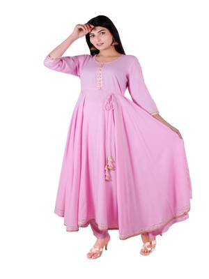 Pink plain rayon party-wear-kurtis 2
