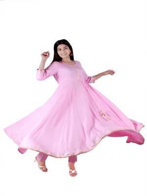 Pink plain rayon party-wear-kurtis 3