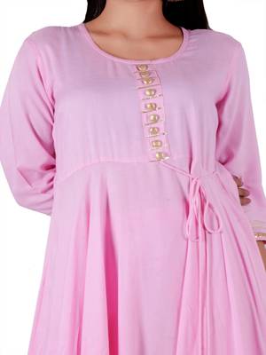 Pink plain rayon party-wear-kurtis 4