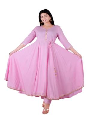 Pink plain rayon party-wear-kurtis 5