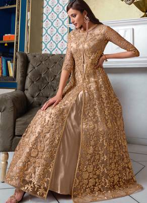 Grey and Gold Embroidered Anarkali 2
