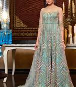 Beige and Gold Embroidered Anarkali Gown