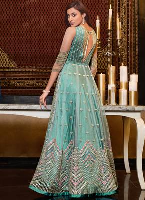 Beige and Gold Embroidered Anarkali Gown 4