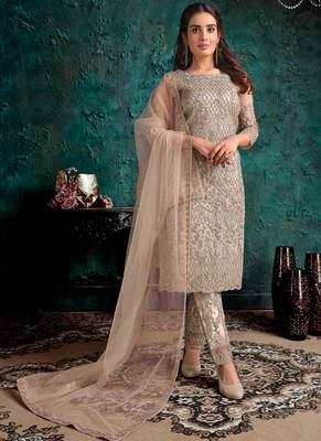 Beige Embroidered Pant Style Suit 1