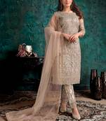Beige Embroidered Pant Style Suit