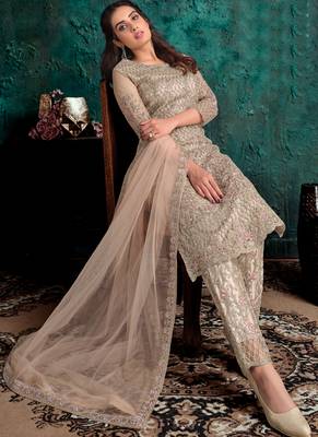 Beige Embroidered Pant Style Suit 2