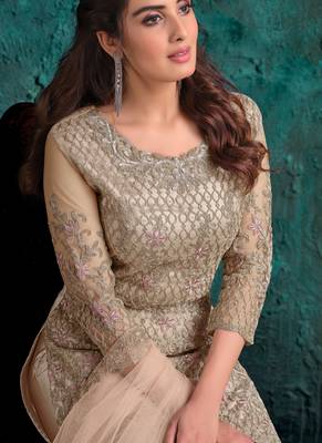 Beige Embroidered Pant Style Suit 3