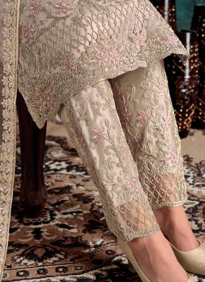 Beige Embroidered Pant Style Suit 4