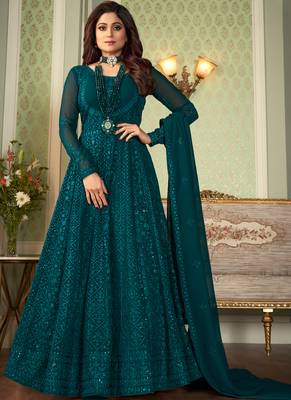 Teal Blue Heavy Embroidered Anarkali 1