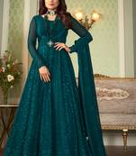 Teal Blue Heavy Embroidered Anarkali