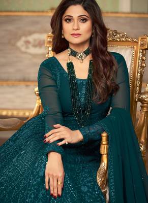 Teal Blue Heavy Embroidered Anarkali 2