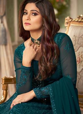 Teal Blue Heavy Embroidered Anarkali 3