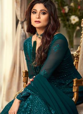 Teal Blue Heavy Embroidered Anarkali 4