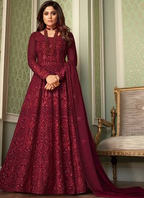 Maroon Heavy Embroidered Anarkali 1