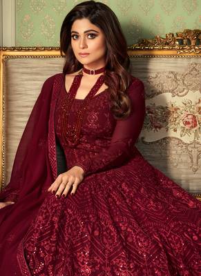 Maroon Heavy Embroidered Anarkali 2