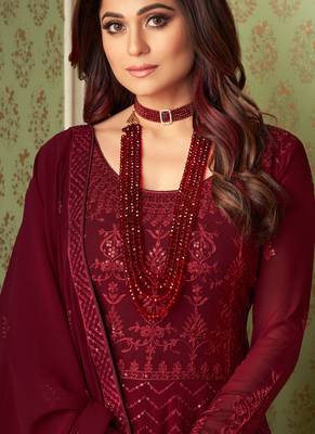 Maroon Heavy Embroidered Anarkali 3
