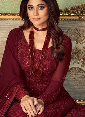 Maroon Heavy Embroidered Anarkali 4