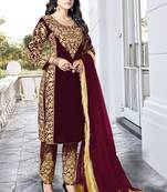 Maroon Embroidered Pakistani Pant Suit