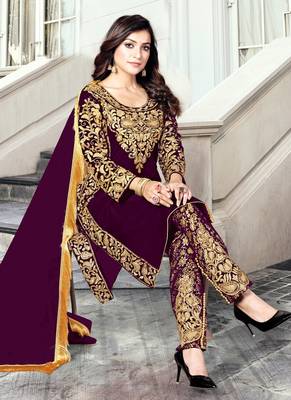 Wine Embroidered Pakistani Pant Suit 1