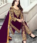 Wine Embroidered Pakistani Pant Suit